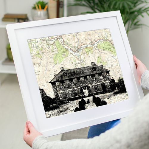 Personalised House Portrait over Vintage Map